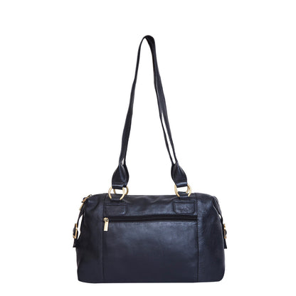 Women's butterfly artwork genuine leather shoulder tote bag for daily use-back view