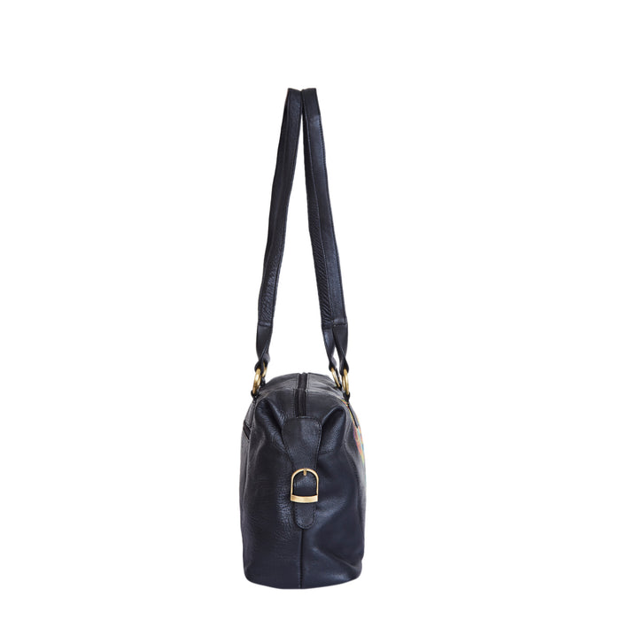 Women's butterfly artwork genuine leather shoulder tote bag for daily use-side view