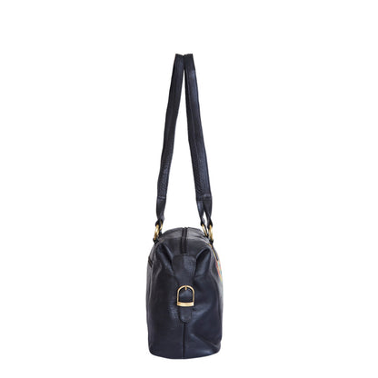 Women's butterfly artwork genuine leather shoulder tote bag for daily use-side view