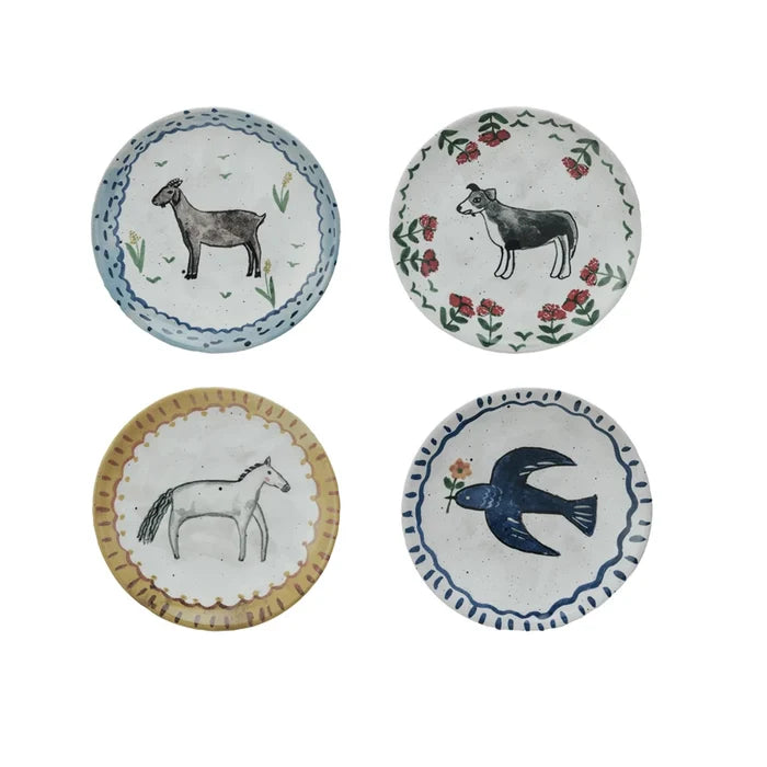 Hand-Painted Stoneware Plate with Animal Theme
