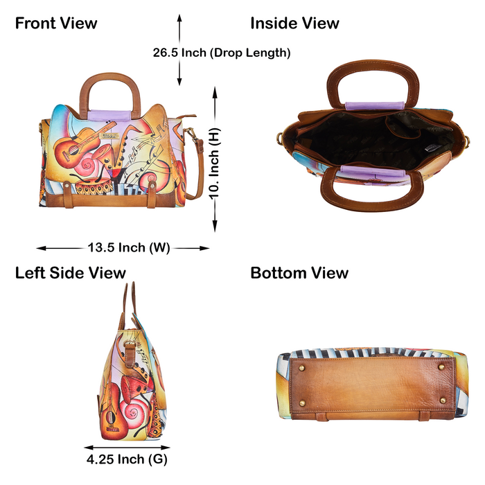 Women’s musical notes art shoulder  satchel handbag for daily use-infographic image