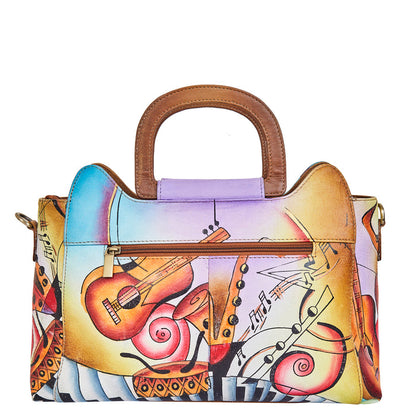 Women’s musical notes art shoulder  satchel handbag for daily use-back view