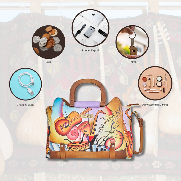 Women’s musical notes art shoulder  satchel handbag for daily use-feature image