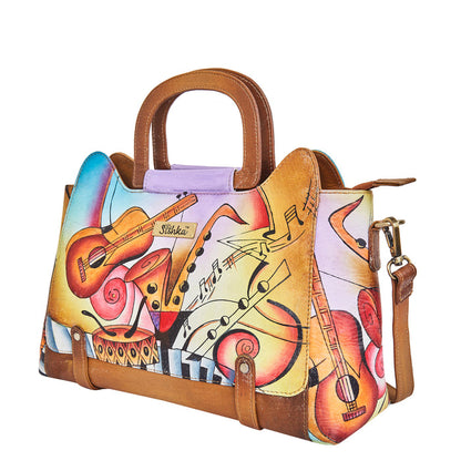 Women’s musical notes art shoulder  satchel handbag for daily use-half side view