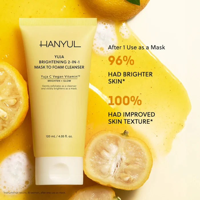 Hanyul  Yuja Brightening 2-in-1 Mask to Foam Cleanser with Vitamin C + Niacinamide 120ml NIB