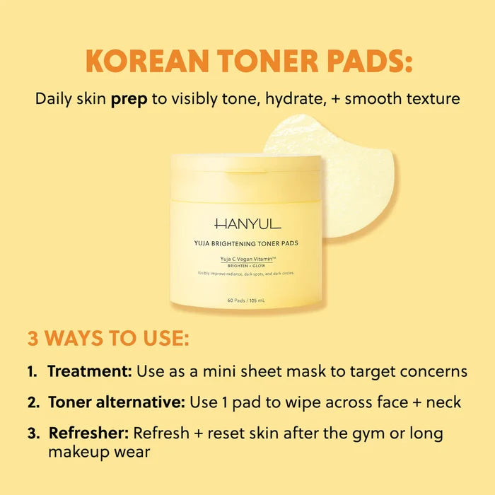 Hanyul  Yuja Brightening Toner Pads with Vitamin C and Niacinamide 60 Pads NIB