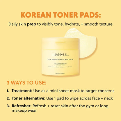 Hanyul  Yuja Brightening Toner Pads with Vitamin C and Niacinamide 60 Pads NIB