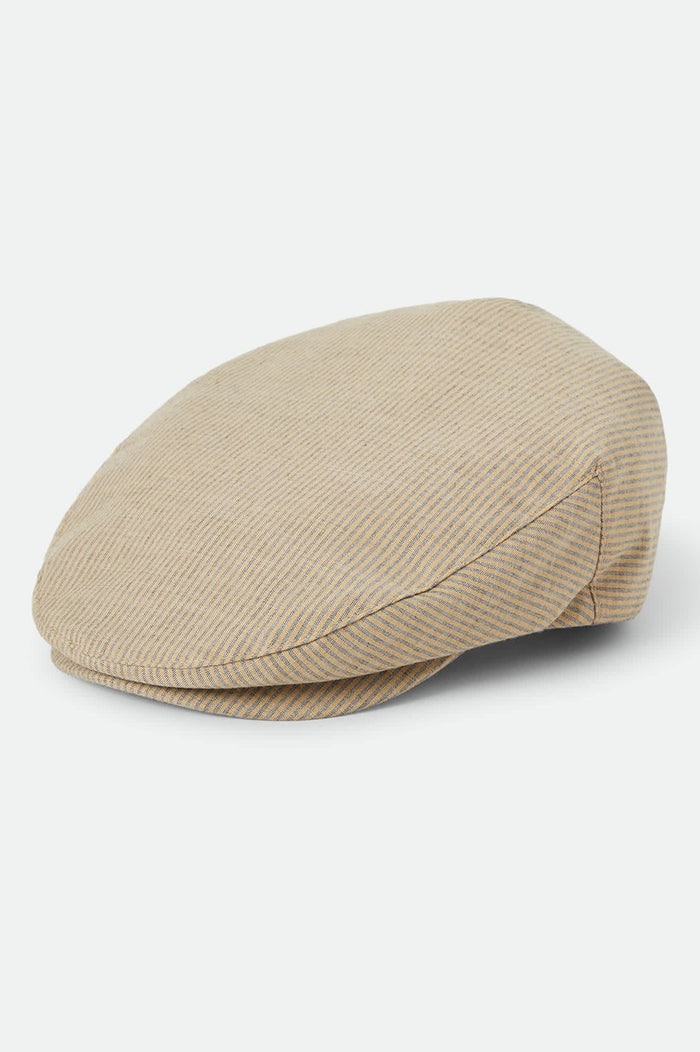 Unisex Hooligan Flat Cap in the color Khaki Stripe/Washed Black - Front Product View