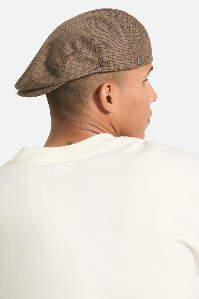 Unisex Hooligan Lightweight Flat Cap in the color Grey/Brown/Gold - Men's Back View