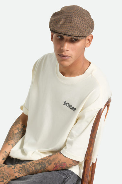 Unisex Hooligan Lightweight Flat Cap in the color Grey/Brown/Gold - Additional Fit image