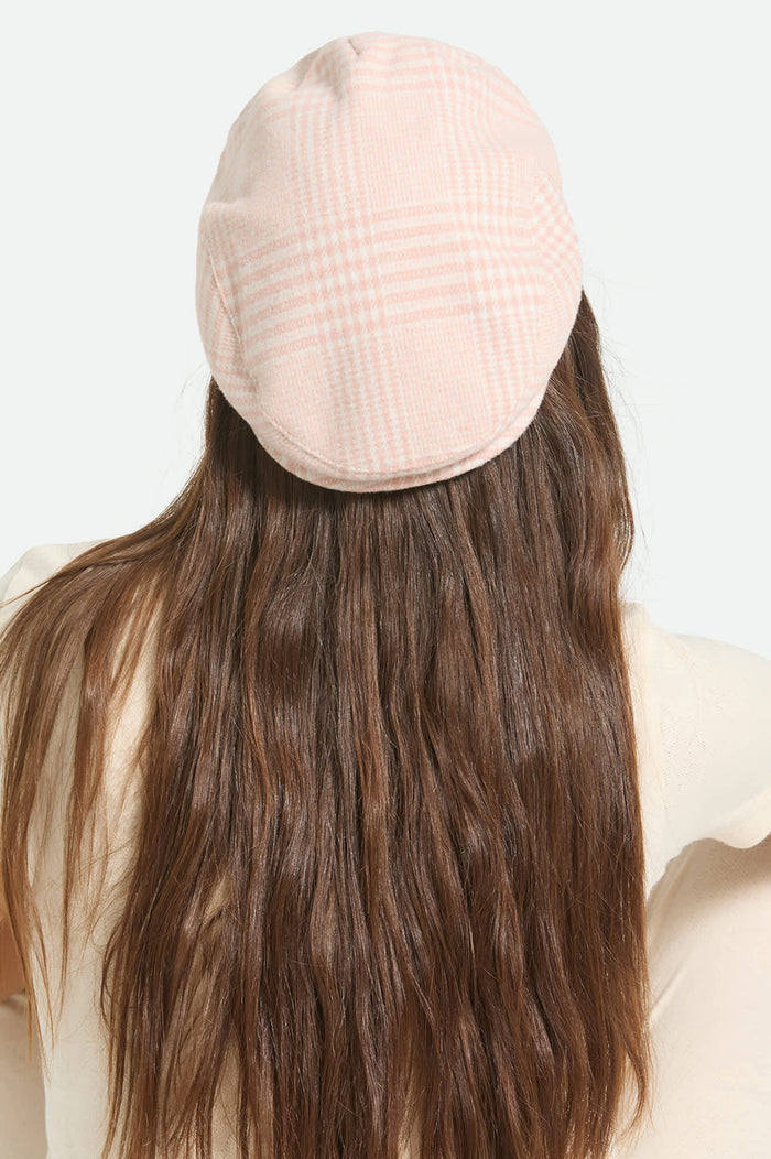Women's Hooligan Lightweight Flat Cap in the color Soft Pink Houndstooth - Women's Back View