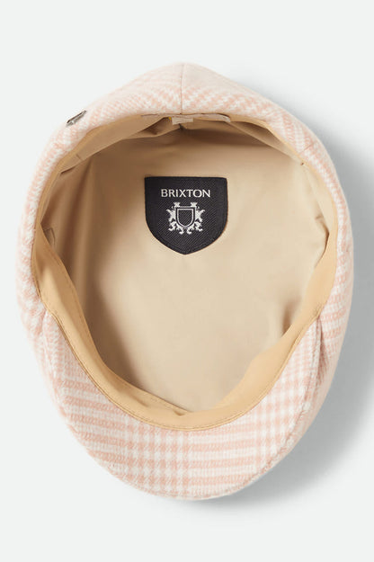 Women's Hooligan Lightweight Flat Cap in the color Soft Pink Houndstooth - Additional Laydown image