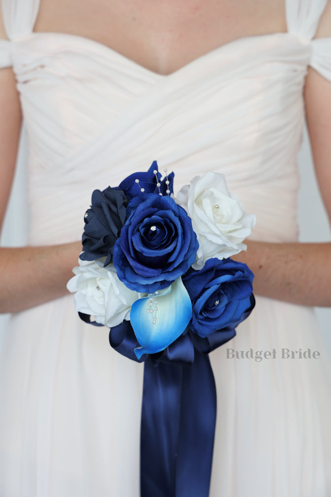 Horizon Blue and Navy Blue  Faux Wedding Bouquet- $39.50 |Castle