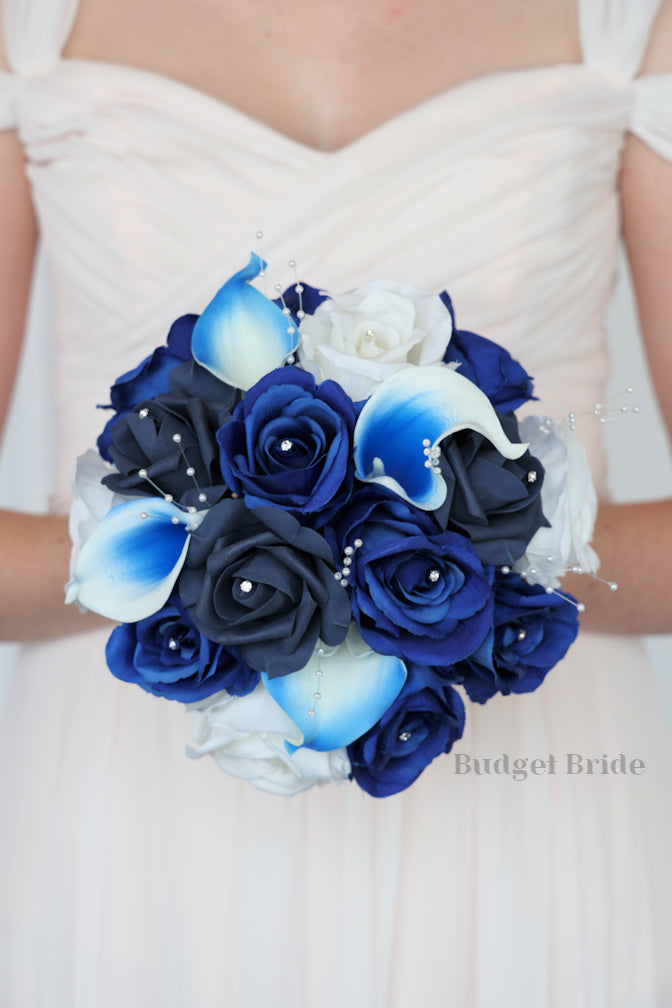 Horizon Blue and Navy Blue  Faux Wedding Bouquet- $58.50 |Castle