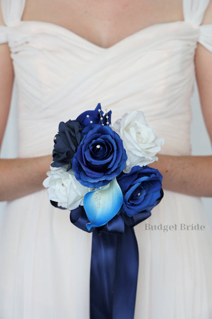 Horizon Blue and Navy Blue  Faux Wedding Bouquet- $58.50 |Castle