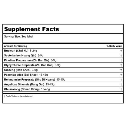 Kan Herb Alembic Herbals Bupleurum and Four Substance Decoction 4 Ounce - Supplement Facts panel