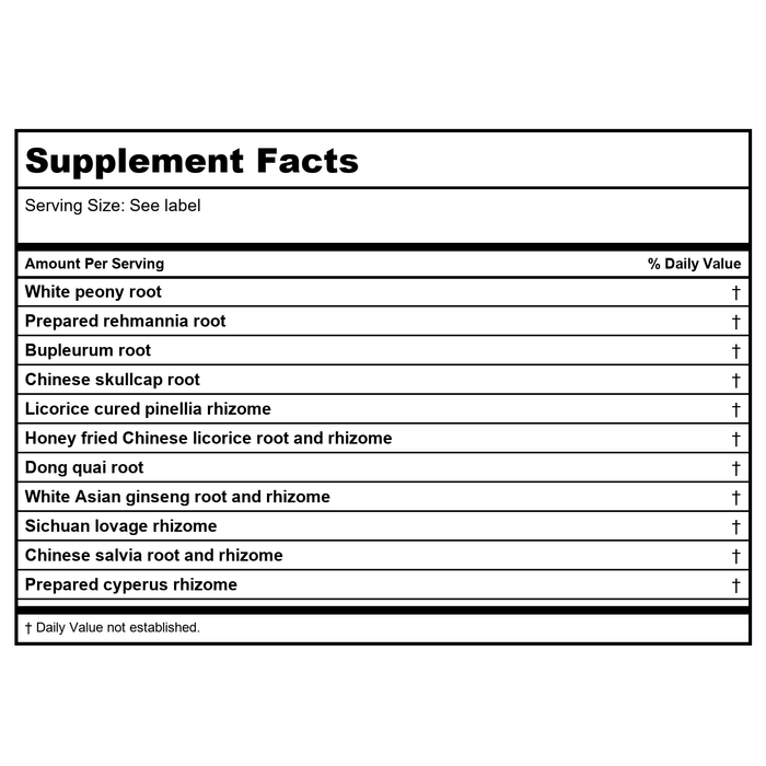 Kan Herb Alembic Herbals Bupleurum and Four Substance Decoction 8 Ounce - Supplement Facts panel