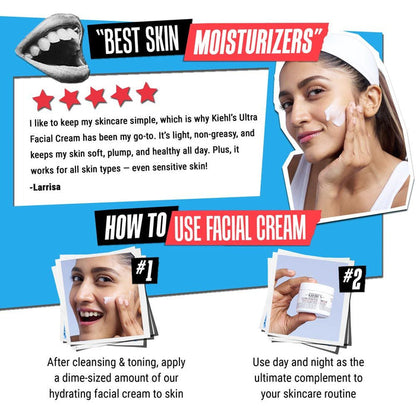 Kiehl's Ultra Facial Cream With 72 Hour Hydration - Moisturizer For Softer, Hydrated Skin