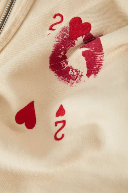 Women's Kissing Hearts Zip Hood in the color Whitecap - Additional Laydown image