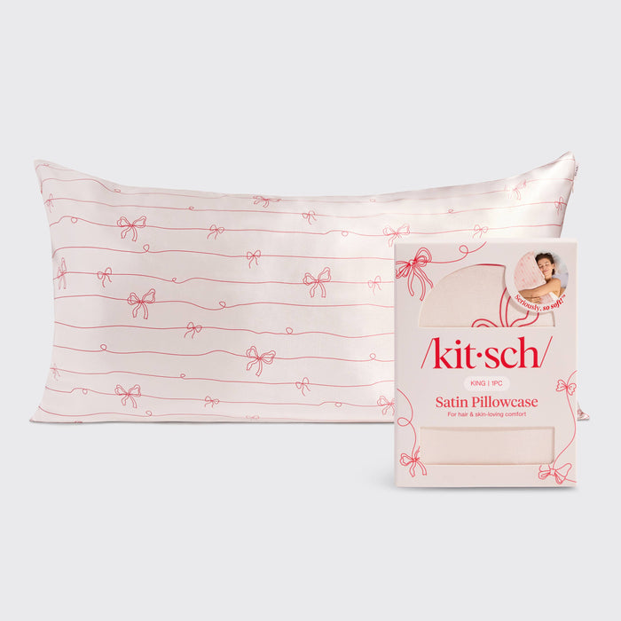 KITSCH Satin Pillowcase in Striped Bows - King