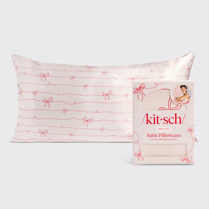 KITSCH Satin Pillowcase in Striped Bows - King