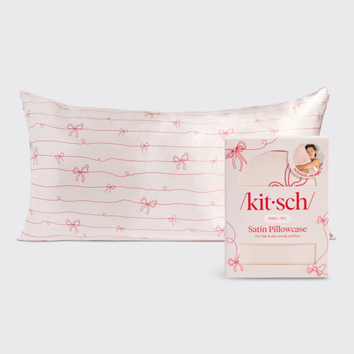 KITSCH Satin Pillowcase in Striped Bows - King