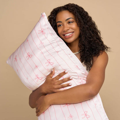 KITSCH Satin Pillowcase in Striped Bows - King