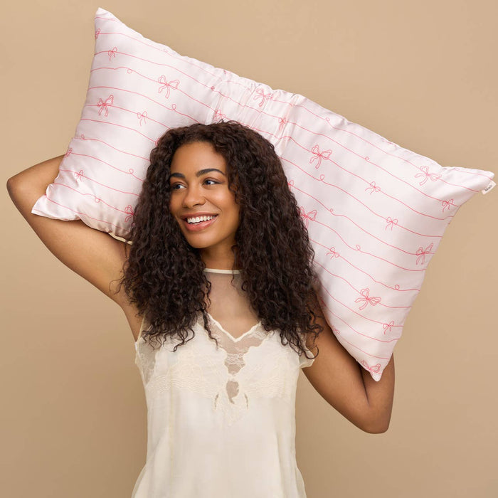 KITSCH Satin Pillowcase in Striped Bows - King