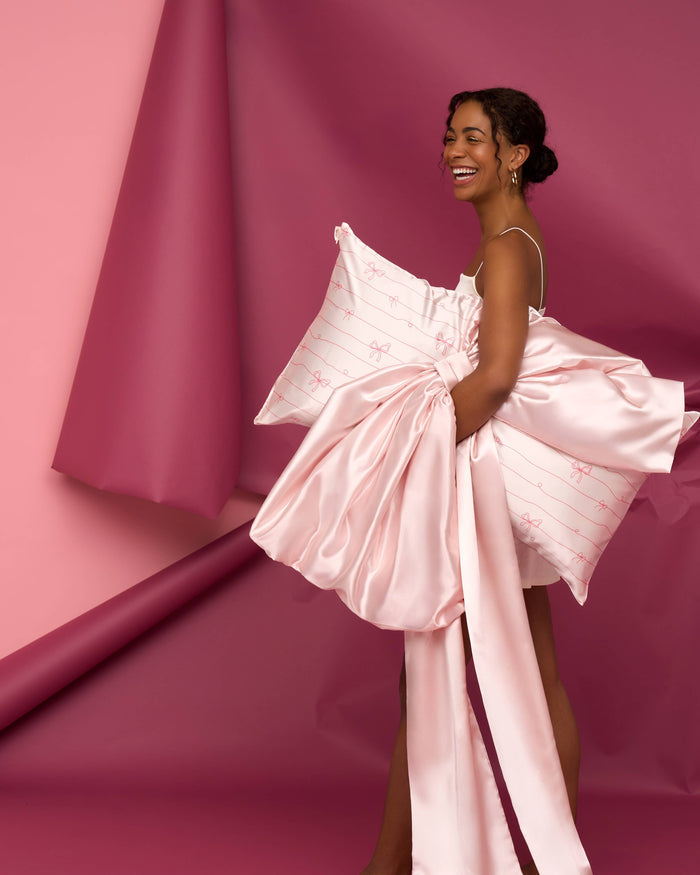 KITSCH Satin Pillowcase in Striped Bows - King