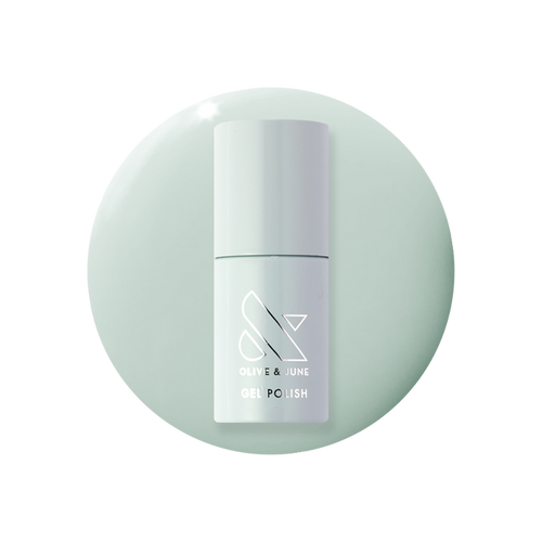 KMC - Gel bottle displayed on a soft sage green background representing a long-lasting gel polish by Olive and June