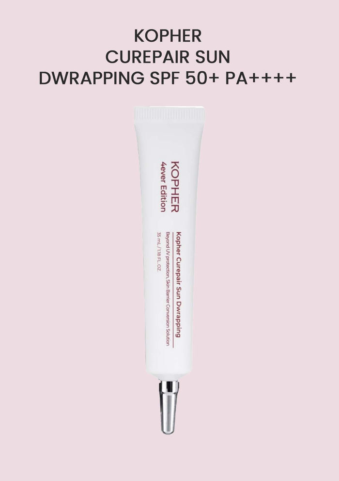 Kopher Curepair Sun Dwrapping SPF 50+ PA++++ on a pink background