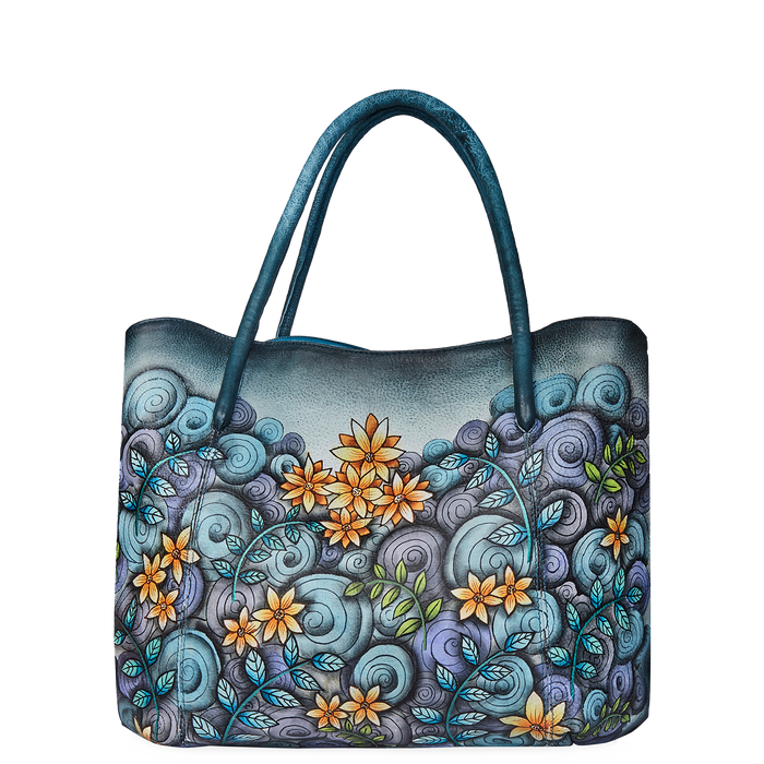 Women's hand-painted abstract leather traveler tote bag for travel