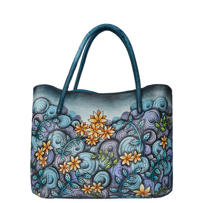 Women's hand-painted abstract leather traveler tote bag for travel