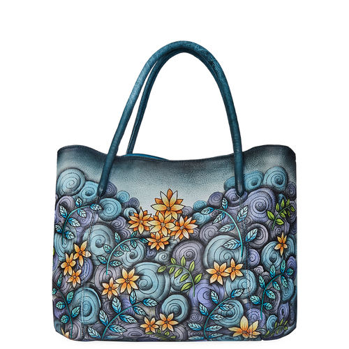 Women's hand-painted abstract leather traveler tote bag for travel