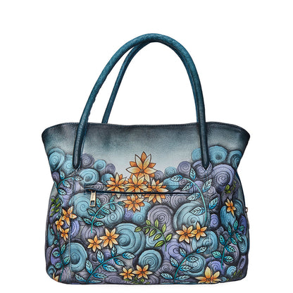 Women's hand-painted abstract leather traveler tote bag for travel-back image