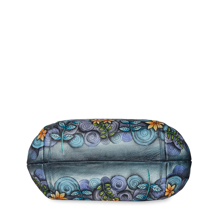 Women's hand-painted abstract leather traveler tote bag for travel-bottom image