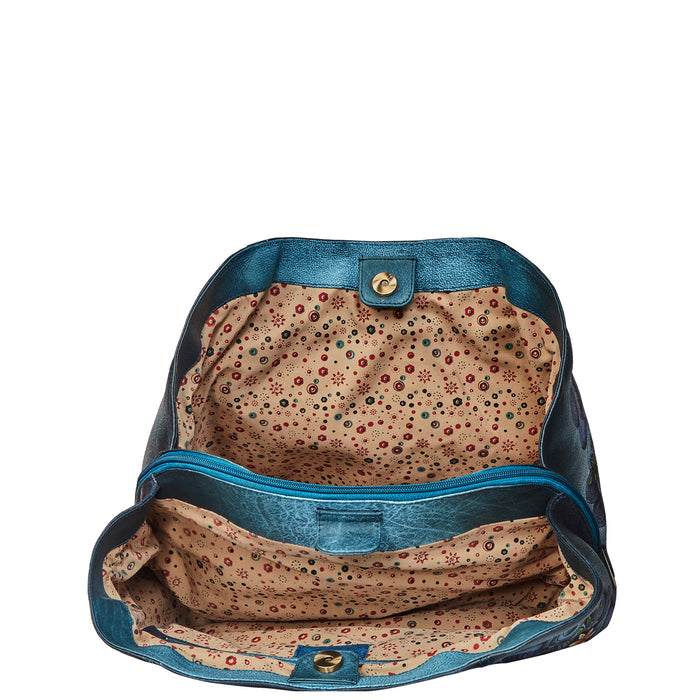 Women's hand-painted abstract leather traveler tote bag for travel-interior image