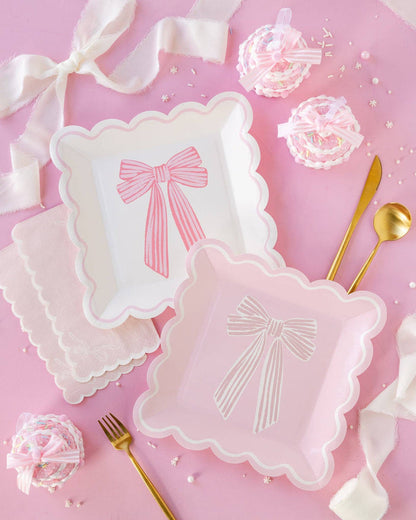 Large Pink Bows Paper Plate Set