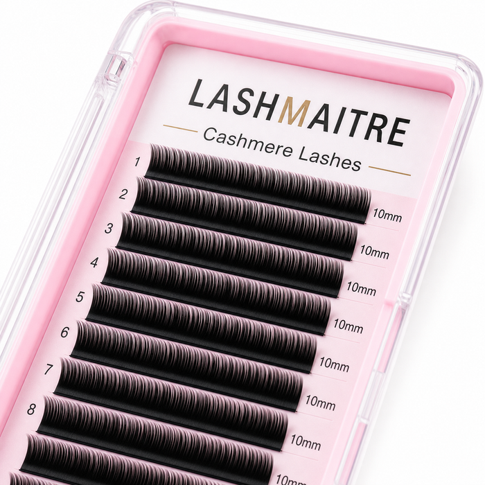 0.03mm Cashmere Volume Lash Extension Trays 45 degree curl and fiber detail