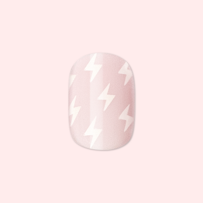 Lightning Strike | Extra Short | Squoval - Tab Press-On nail with soft neutral base and subtle white lightning bolt design