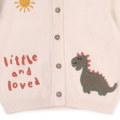 Little & Loved Dino Applique Baby Cardigan (Organic Cotton) Bottom Embroidery