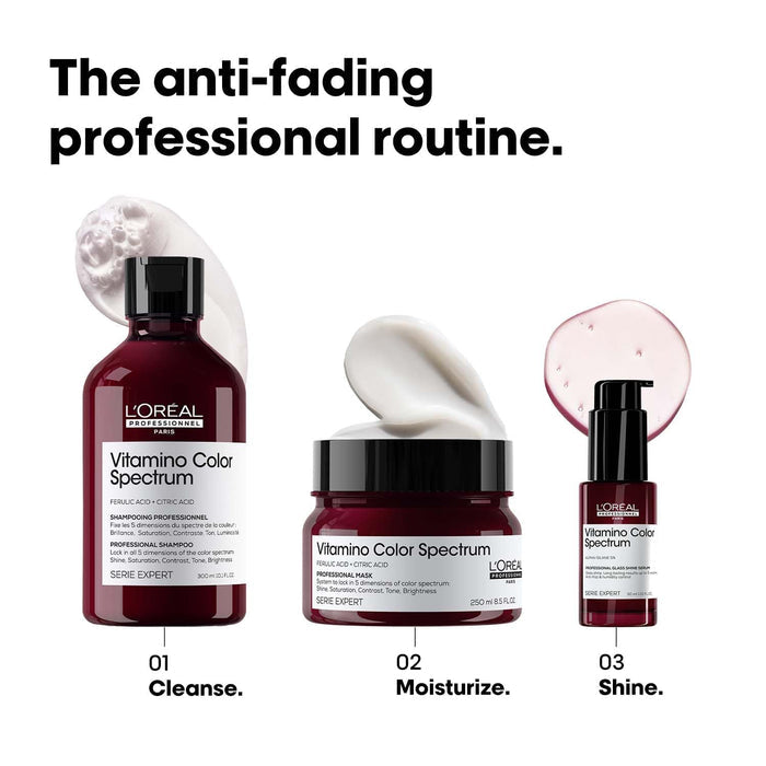 Loreal Professionnel Vitamino Color Spectrum Shampoo, Hair Mask & Glass Shine Serum combo