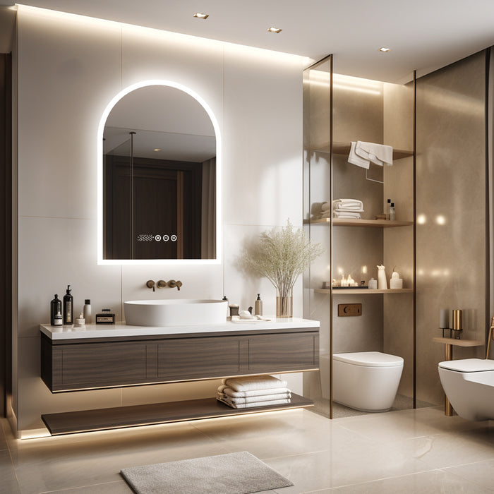 LUVODI Arched LED Bathroom Mirror Date and Time, Temperature