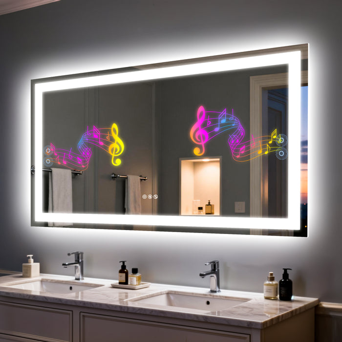 LUVODI Lighted Rectangle Tempered Glass Bathroom Mirror with Bluetooth Speakers( No Display Screen)