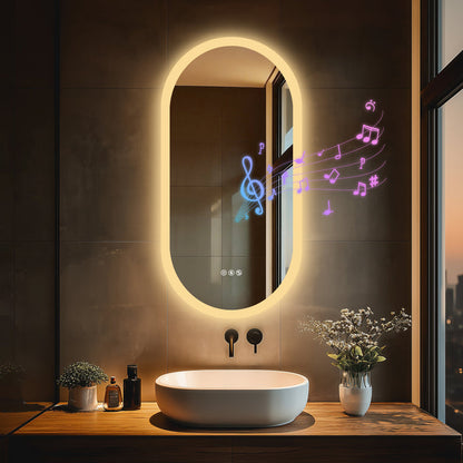 LUVODI Oval LED Bluetooth Bathroom Mirror Lighted Wall Vanity Mirror (No Display Screen)