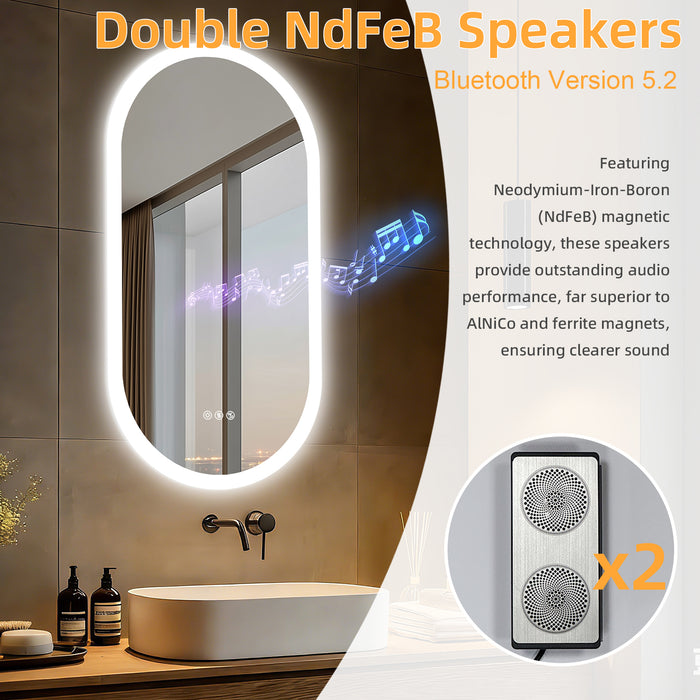 LUVODI Oval LED Bluetooth Bathroom Mirror Lighted Wall Vanity Mirror (No Display Screen)