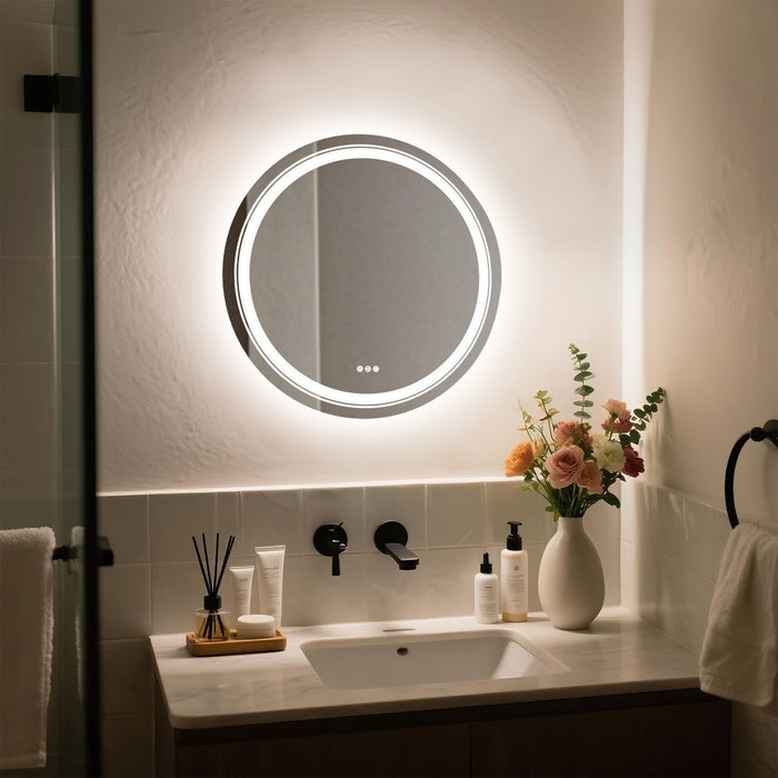 LUVODI Round LED Bathroom Mirror Anti-fog 3 Color Makeup Shaving Mirror