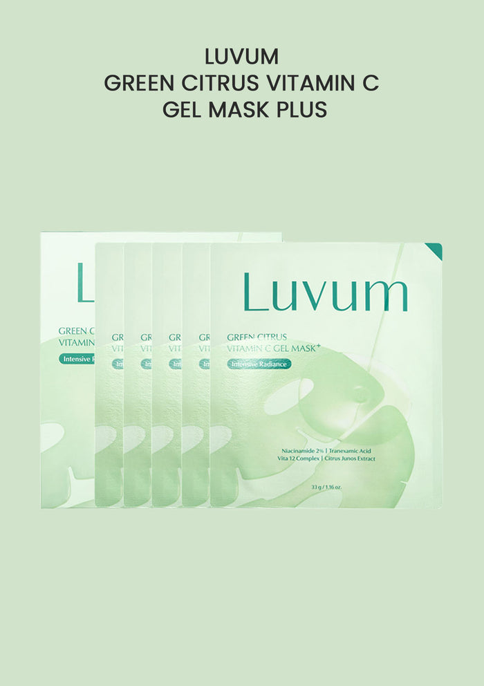 Luvum Green Citrus Vitamin C Gel Mask Plus packaging on a light green background
