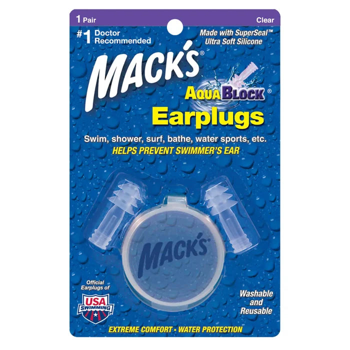 Macks Aquablock Waterproof Earplugs Clear