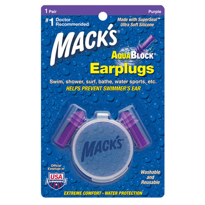 Macks Aquablock Waterproof Earplugs Purple